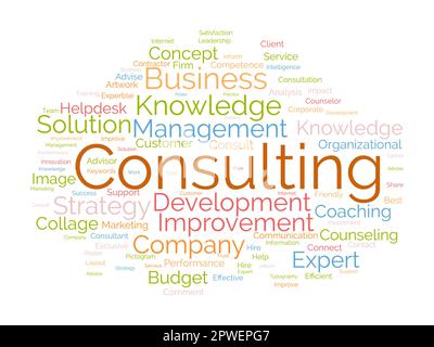 Concept d'arrière-plan Word Cloud pour le conseil. Conseils de solutions de services d'affaires avec conseils d'experts. illustration vectorielle. Illustration de Vecteur