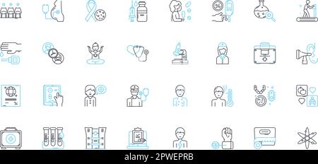 Ensemble d'icônes linéaires de la clinique. Apothicaire, bien-être, médecine, diagnostic, traitement, Santé, vecteur de ligne de services et signes de concept. Médecin, soins infirmiers Illustration de Vecteur