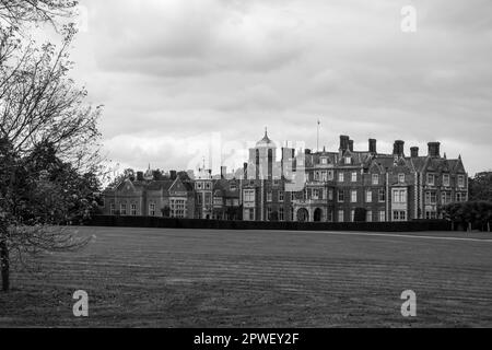 Image extérieure en noir et blanc de la maison de Sandringham Banque D'Images