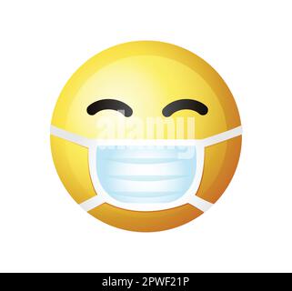 Émoticône de haute qualité sur fond blanc. Émoticone avec masque médical. Masque l'illustration du vecteur emoji. Éléments de discussion populaires. Émoticône de tendance. Medic Illustration de Vecteur