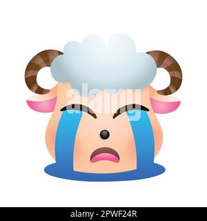Illustration vectorielle de dessin animé de visage de mouton isolée. Adorable animal de ferme emoji. Illustration de Vecteur