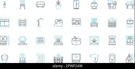 Icônes linéaires pour résidences. Maison, habitation, maison, appartement, appartement, Maison de ville, vecteur de ligne de villa et signes de concept. Mansion,Flat,Cottage Outline Illustration de Vecteur