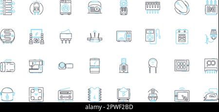 Ensembles d'icônes linéaires d'appareils électriques. Puissance , efficacité , tension , puissance , courant , Circuits , vecteur de ligne de résistance et signes de concept Illustration de Vecteur