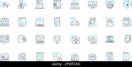 E-commerce shopping linéaire icônes ensemble. achats, ventes, produits, panier, paiement, commandes, traite les vecteurs de ligne et les signes de concept. expédition, retours Illustration de Vecteur