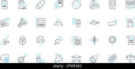 Jeu d'icônes linéaires pour l'épicerie. Produits, produits laitiers, boulangerie, en conserve, viande, Surgelés, étiquettes vectorielles et de concept de gamme de collations. Boissons,épices,Organic Outline Illustration de Vecteur