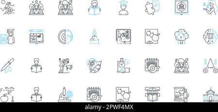 Ensemble d'icônes linéaires d'école virtuelle. En ligne, virtuel, e-learning, à distance, distant, Digital, Cyber Line Vector et concept Signs. Basé sur Internet, basé sur le Web Illustration de Vecteur
