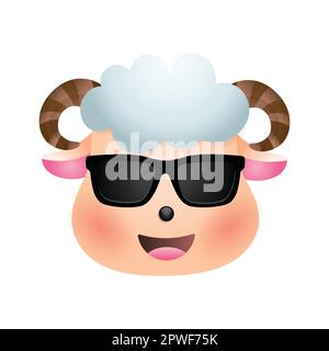 Illustration vectorielle de dessin animé de visage de mouton isolée. Adorable animal de ferme emoji. Illustration de Vecteur