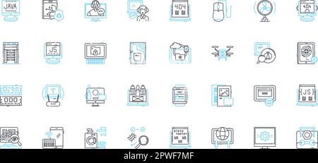 Ensemble d'icônes linéaires des systèmes d'information. Base de données, analyse, Nerking, Cloud, sécurité, Automatisation, vecteur de ligne d'intégration et panneaux de concept. Basé sur le Web Illustration de Vecteur