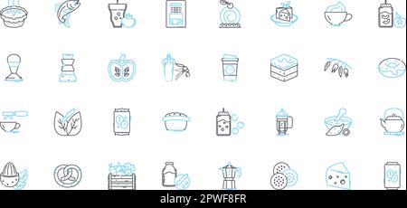 Ensemble d'icônes Cafe Linear. Cosy, Espresso, Croissant, ambiance, Cappuccino, Latte, vecteur de ligne fraîche et signes conceptuels. Pâtisseries, brunch, produits de boulangerie Illustration de Vecteur