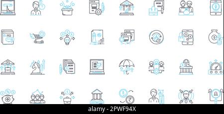 Ensemble d'icônes linéaires Cash. Mon, devise, Fonds, richesse, revenu, Paiement, finance le vecteur de ligne et les signes de concept. Économies,Budget,Plan d'investissement Illustration de Vecteur