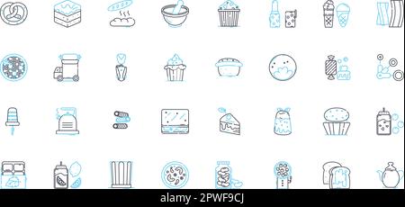 Jeu d'icônes linéaires de la crème glacée. Pelles, cs, Sprinkles, Sundae, Fudge, Garnitures, vecteur de ligne Milkshake et signes de concept. Gelato, sorbet, gaufré Illustration de Vecteur