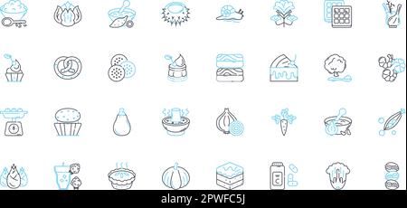 Ensemble d'icônes linéaires de l'industrie de la restauration. Restauration, Restaurant, Accueil, Restauration rapide, Cafétéria, Signes culinaires, vecteur de ligne de Bartending et concept Illustration de Vecteur