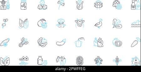 Ensemble d'icônes linéaires de culture agricole. Agriculture, culture, récolte, irrigation, labour, Sol, vecteur de la ligne de récolte et signes conceptuels. Engrais Illustration de Vecteur