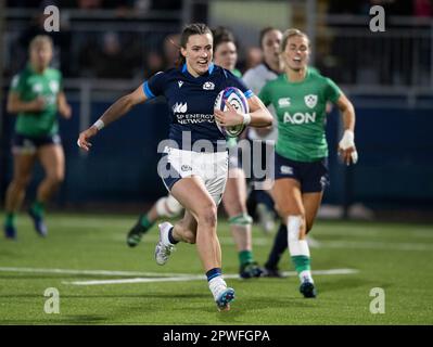 Édimbourg, Écosse, Royaume-Uni. 29th avril 2023. 2023 Championnat féminin des six Nations - Ecosse v, Irlande. , . Un grand essai par l'Ecosse Fran McGhie pendant le match des femmes des 6 nations entre l'Ecosse et l'Irlande au Dam Health Stadium, Edinburgh, Écosse, Royaume-Uni crédit: Ian Jacobs/Alay Live News crédit: Ian Jacobs/Alay Live News Banque D'Images