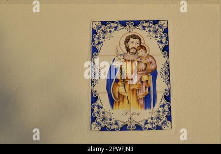 Carrelage décoré avec l'image de Saint Joseph Banque D'Images