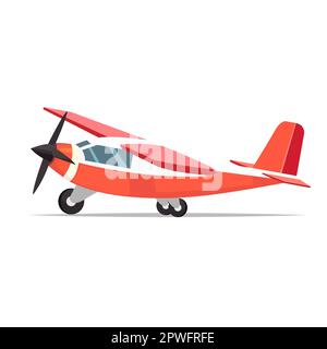 Petit plan de vecteur d'hélice rouge de conception plate. Petit avion léger à moteur unique. Style de dessin animé Illustration de Vecteur