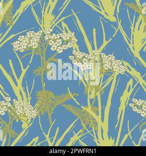 Motif sans couture avec fleurs sauvages sur fond bleu. Toile de fond fleurie. Illustration vectorielle pour l'impression de mode. Illustration de Vecteur