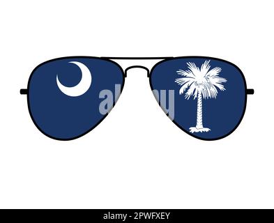 cool simple aviateur lunettes de soleil avec caroline du sud sc état drapeau dans les lentilles tshirt design graphique vecteur isolé sur fond blanc Illustration de Vecteur
