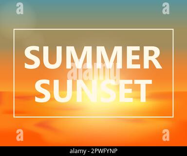 L'inscription coucher de soleil d'été sur le fond d'un coucher de soleil sur la mer. Coucher de soleil, maillage dégradé. Paysage dégradé d'été. Vecteur Illustration de Vecteur