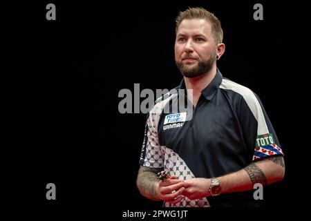 LEEUWARDEN - Danny Noppert pendant les quarts de finale du championnat hollandais de fléchettes 2023 dans le WTC Leeuwarden. Ce tournoi de fléchettes est la sixième tournée européenne organisée par la Professional Darts Corporation (PDC). AP SANDER KING Banque D'Images