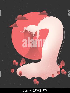 Femme abstraite avec les cheveux de chute d'eau.Mothernature, oreilles d'elf. Illustration vectorielle plate Illustration de Vecteur