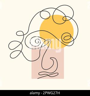 Visage humain d'une ligne.Portrait continu minimaliste avec géométrie.vecteur pour affiches, t-shirts, cartes, poteaux.Vector plat Illustration de Vecteur