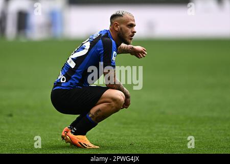 Milan, Italie. 30th avril 2023. Federico DiMarco (Inter) pendant la Sirie italienne Un match entre l'Inter 3-1 Latium au stade Giuseppe Meazza sur 30 avril 2023 à Milan, Italie. Crédit: Maurizio Borsari/AFLO/Alay Live News crédit: AFLO Co. Ltd./Alamy Live News Banque D'Images