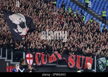 Fans de Milan pendant le football série A Match Roma v Milan, Rome, Italie. 29th avril 2023. AllShotLive/Sipa USA crédit: SIPA USA/Alamy Live News Banque D'Images