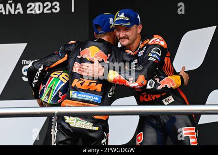 Jerez, Espagne. 30th avril 2023. Courses de MotoGP Guru par Gryfyfyn Grand Prix d'Espagne au circuit Jerez Angel Nieto, Jerez, Cadix, 30 avril 2023 en photo : MotoGP Brad Binder, Jack Miller Carreras del Gran Premio Guru par Gryfyfyn de MotoGP de España en el Circuito de Jerez Angel Nieto, Jerez, Cadix, 30 de Abril de 2023 POOL/ MotoGP.com/Cordon les images de presse seront à usage éditorial exclusif. Crédit obligatoire: © motogp.com crédit: CORMON PRESSE/Alay Live News Banque D'Images