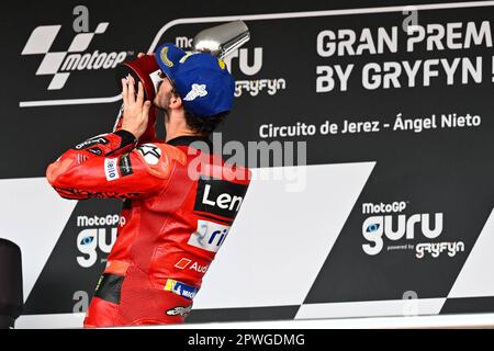 Jerez, Espagne. 30th avril 2023. Courses de MotoGP Guru par Gryfyfyn Grand Prix d'Espagne au circuit Jerez Angel Nieto, Jerez, Cadix, 30 avril 2023 en photo : MotoGP Francesco Bagnaia Carreras del Gran Premio Guru par Gryfyfyyn de MotoGP de España en el Circuito de Jerez Angel Nieto, Jerez, Cadix, 30 de Abril de 2023 POOL/ MotoGP.com/Cordon les images de presse seront à usage éditorial exclusif. Crédit obligatoire: © motogp.com crédit: CORMON PRESSE/Alay Live News Banque D'Images