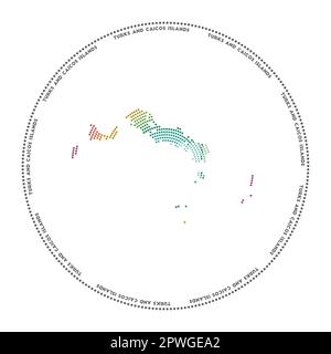 Logo rond des îles Turks et Caicos. Forme de style numérique des îles Turks et Caicos en cercle pointillé avec le nom de l'île. Icône technologique de l'île avec g Illustration de Vecteur