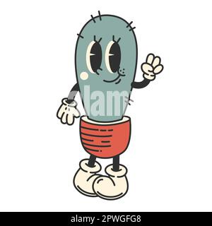 Plante mignonne de style Y2K. Petite bande dessinée 60,70 ans style plante dans un pot.Vector illustration pour l'impression, carte postale, poste Illustration de Vecteur