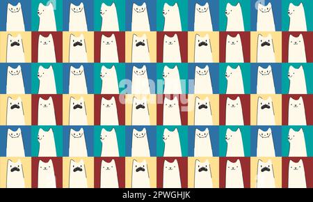 Illustration vectorielle du motif d'émotions de chat.personnage animal sans couture avec émotions de visage, affiche colorée mignonne, imprimé Illustration de Vecteur