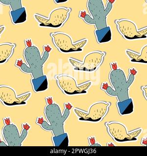 Illustration vectorielle.motif avec citron et cactus Illustration de Vecteur