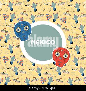 Fond de Mexique, bannière avec design pour les vacances mexicaines.Poster avec des symboles mexicains traditionnels Illustration de Vecteur