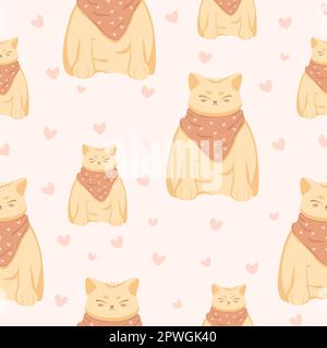 Mignon kawaii motif de graisse domestique chat avec coeurs.PET animal sans couture motif pour l'emballage, imprimer.illustration vectorielle Illustration de Vecteur