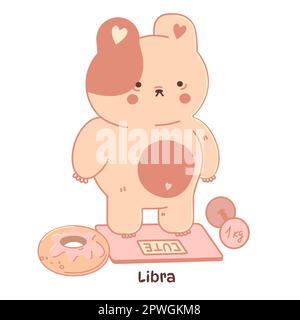 Signe de la Balance mignon du zodiaque, l'ours zodiaque, astrologique signe.Horoscope de l'ours.zodiaque des animaux de compagnie.isolé sur un dos blanc Illustration de Vecteur