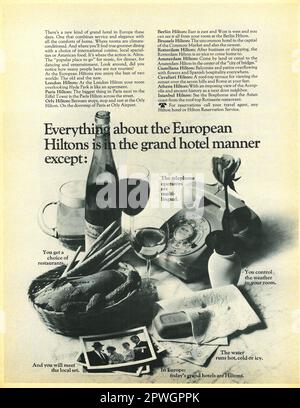 European Hiltons, Hilton Hotel annonce dans un MAGAZINE LIFE avril 1967, édition Atlantique Banque D'Images