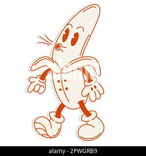 Autocollant isolé banane 70s rétro groovy illustration imprimé pour t-shirt graphique ou autocollant poster - Vector Illustration de Vecteur