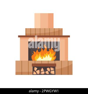 Grande cheminée avec carreaux et dessin animé de pipe Illustration de Vecteur