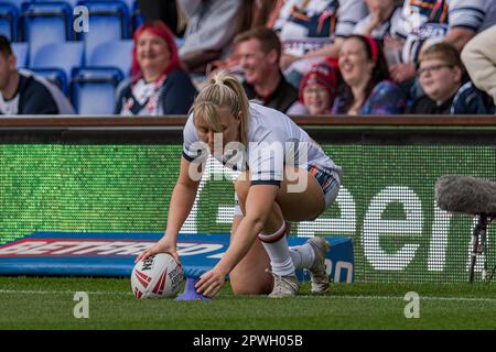 Stade Halliwell Jones, Warrington, Angleterre. 29th avril 2023. Angleterre contre France, Ligue de rugby pour femmes, Mid-Season International. Crédit : Mark Percy Banque D'Images