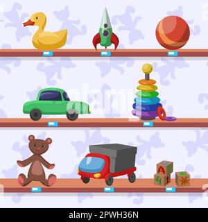 Jouets en plastique et en caoutchouc pour enfants sur les étagères illustration vectorielle Illustration de Vecteur