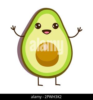 Un demi-personnage d'avocat avec kawaii visages dessin animé. Alimentation saine, jardin, légumes isolés sur fond blanc Illustration de Vecteur