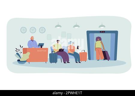 Les personnes à la réception de l'hôtel ont isolé une illustration vectorielle plate Illustration de Vecteur