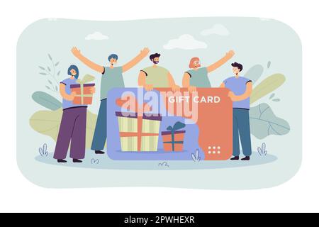 Les clients heureux qui obtiennent une carte-cadeau dans un magasin ou un magasin Illustration de Vecteur