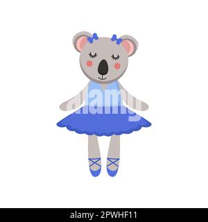 Personnage de dessin animé de Koala comme ballerina en jupe tutu bleue Illustration de Vecteur