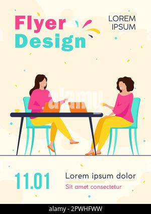 Deux femmes assises dans un café avec ordinateur portable Illustration de Vecteur