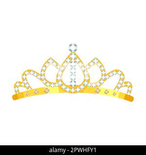 Couronne de diadème princesse. Bijoux en or de dessin animé. Illustration vectorielle d'accessoires dorés avec pierres précieuses ou perles isolées sur blanc Illustration de Vecteur