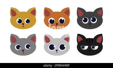 Têtes d'adorables jeux de dessins vectoriels de chatons de bande dessinée ensemble d'illustrations Illustration de Vecteur