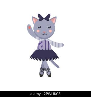 Personnage de dessin animé de chat gris comme ballerina en jupe tutu Illustration de Vecteur